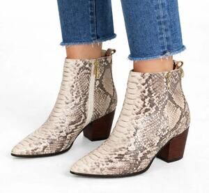Franco Sarto Women's Shay Cream/Brown Snakeskin Roccia Leather Ankle Boot 5